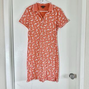 Tommy Bahama S Orange Pink Polo Dress Palm Tree Boat Print Tropical Short Sleeve